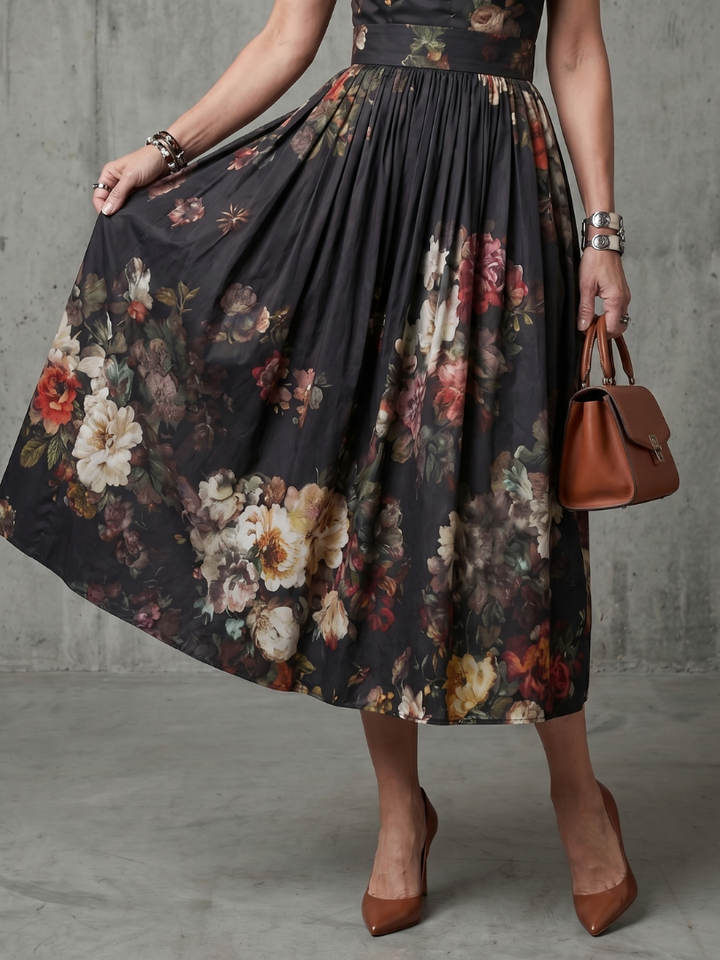 Greta | Abito Midi Plissettato con Collo Alto e Finestra a Chiave