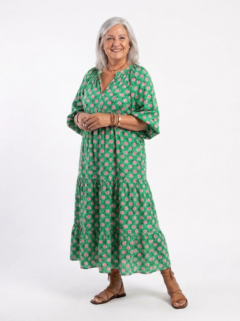 Fiora | Vestito Midi con Collo a V e Stampa Floreale