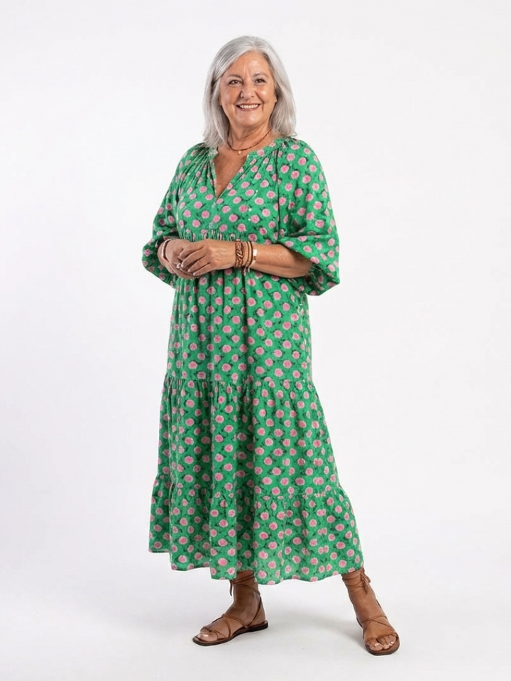 Fiora | Vestito Midi con Collo a V e Stampa Floreale
