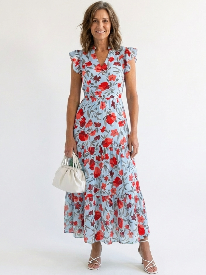 Lila | Vestito Midi a Fiori con Scollatura a V