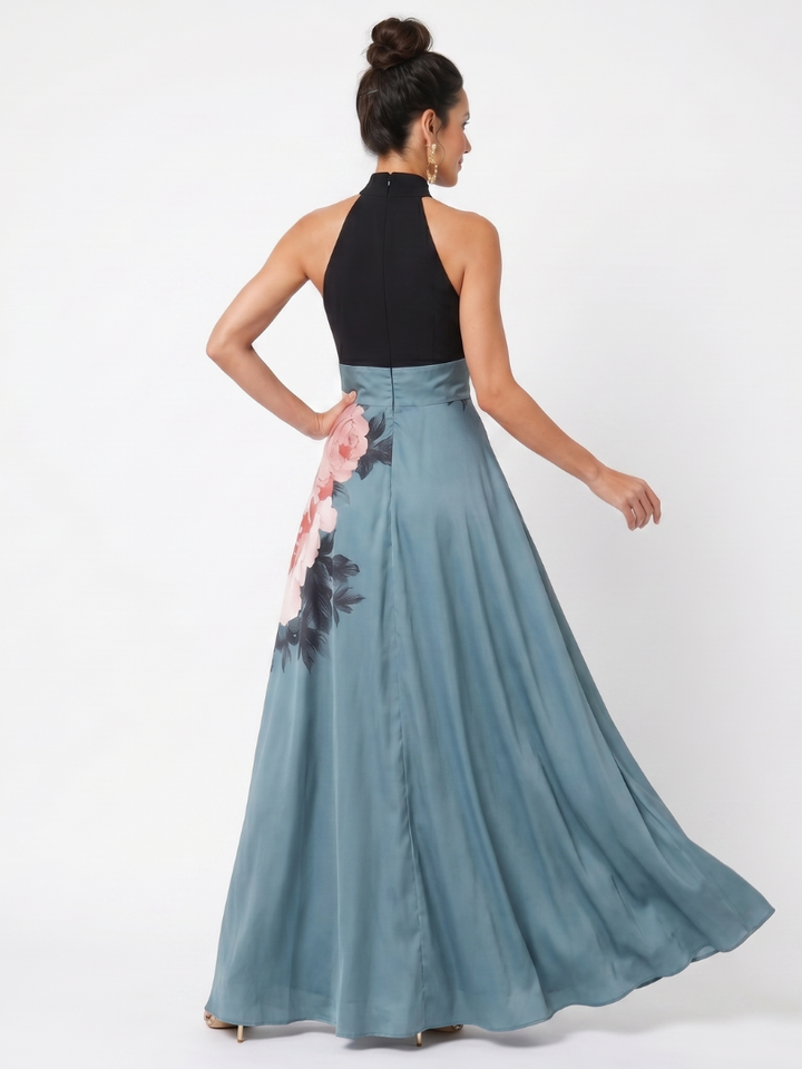 Olympas | Abito Maxi con Corpino a Halter e Gonna a Fiori