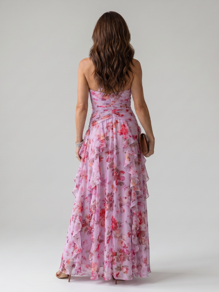 Nori | Abito Maxi con Scollo a Halter e Gonna Plissettata a Fiori