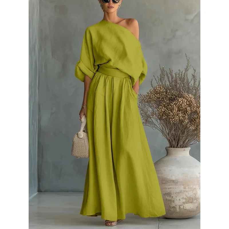 Lisa | Completo Top Morbido Off-Shoulder e Pantaloni Tapered