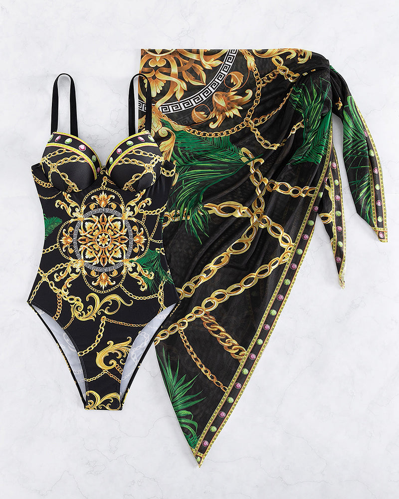 Darius - Costume intero con effetto push-up e sarong coordinato