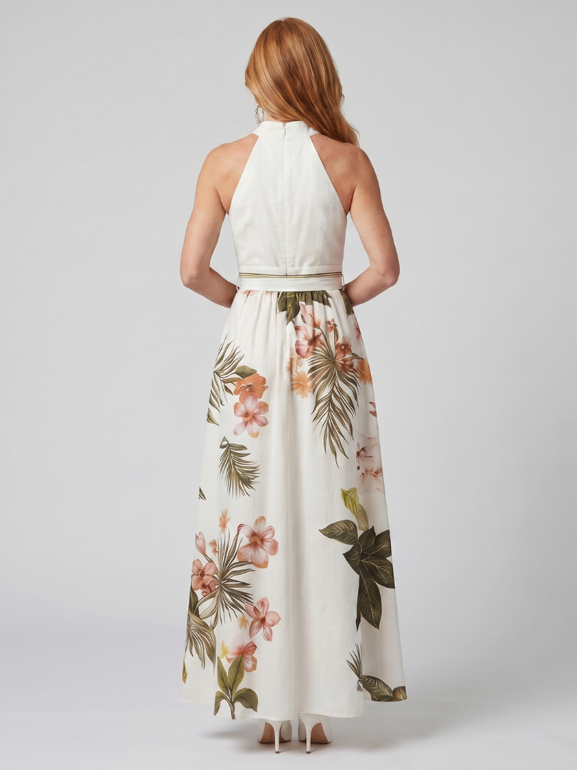 Weide | Abito Maxi con Scollo All'Americana e Pannello Botanico