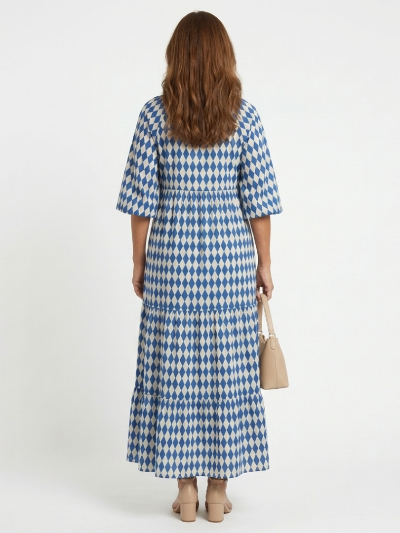 Elodie | Vestito midi a strati con stampa a diamanti