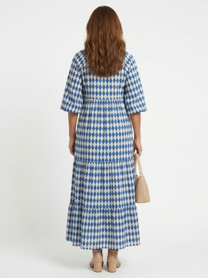 Elodie | Vestito midi a strati con stampa a diamanti