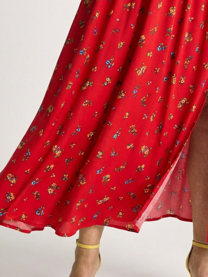 Delphine | Vestito Midi con Maniche A Palloncino e Collo Quadrato e Floreale