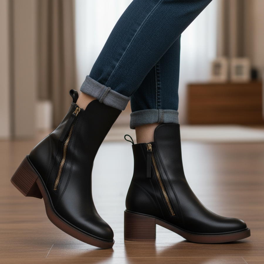Garciel™  Stivaletti neri in pelle con tacco comfort