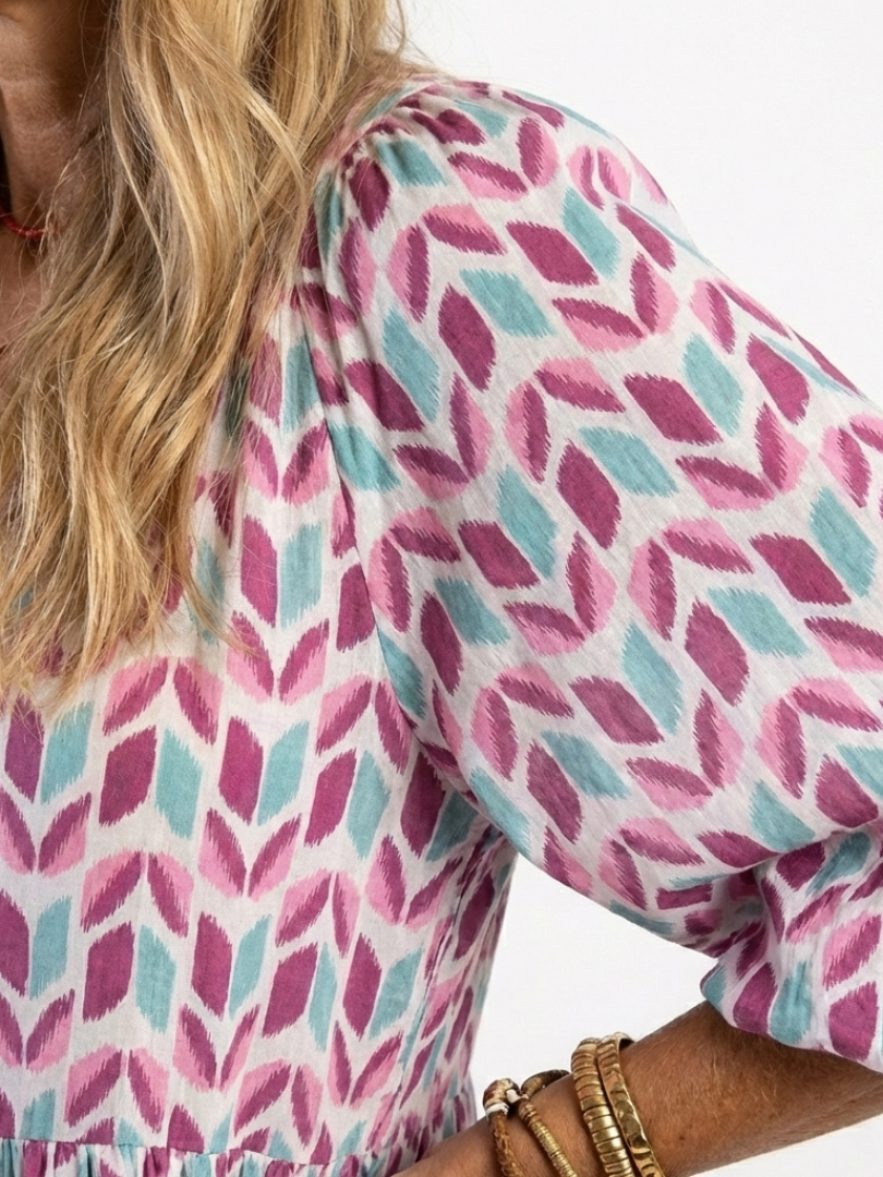 Mireya | Abito Midi a Maniche Lunghe con Stampa Geometrica