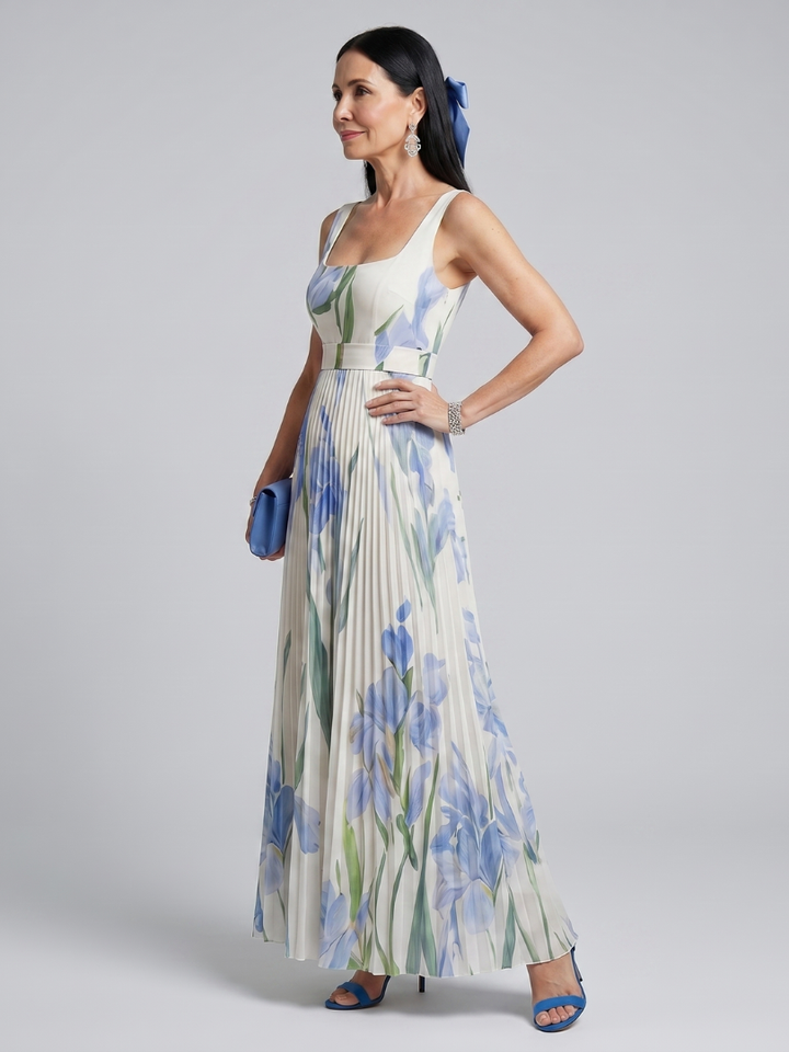 Ophelia | Vestito Midi Senza Maniche con Scollatura Quadrata e Stampa Floreale