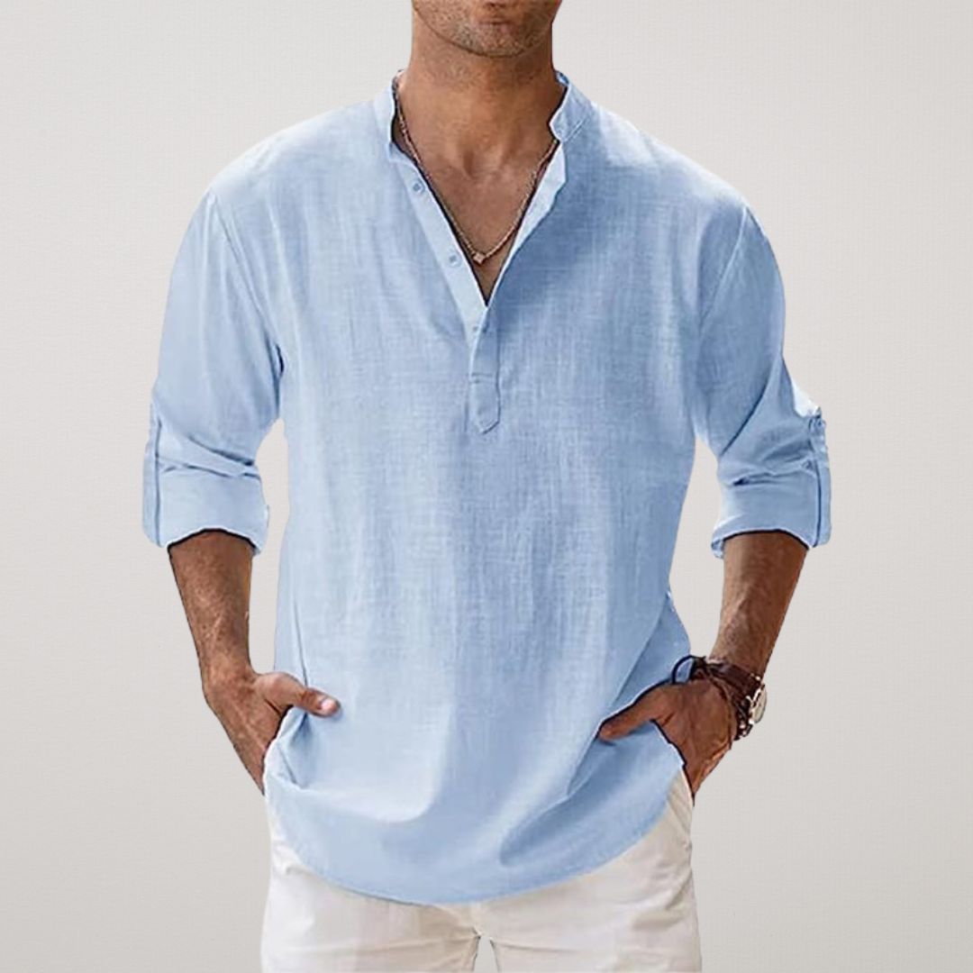 Lenoir™ - Camicia Henley in cotone effetto lino