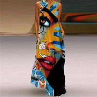 Monroe | Abito Maxi Senza Maniche con Scollatura a V in Stile Pop Art