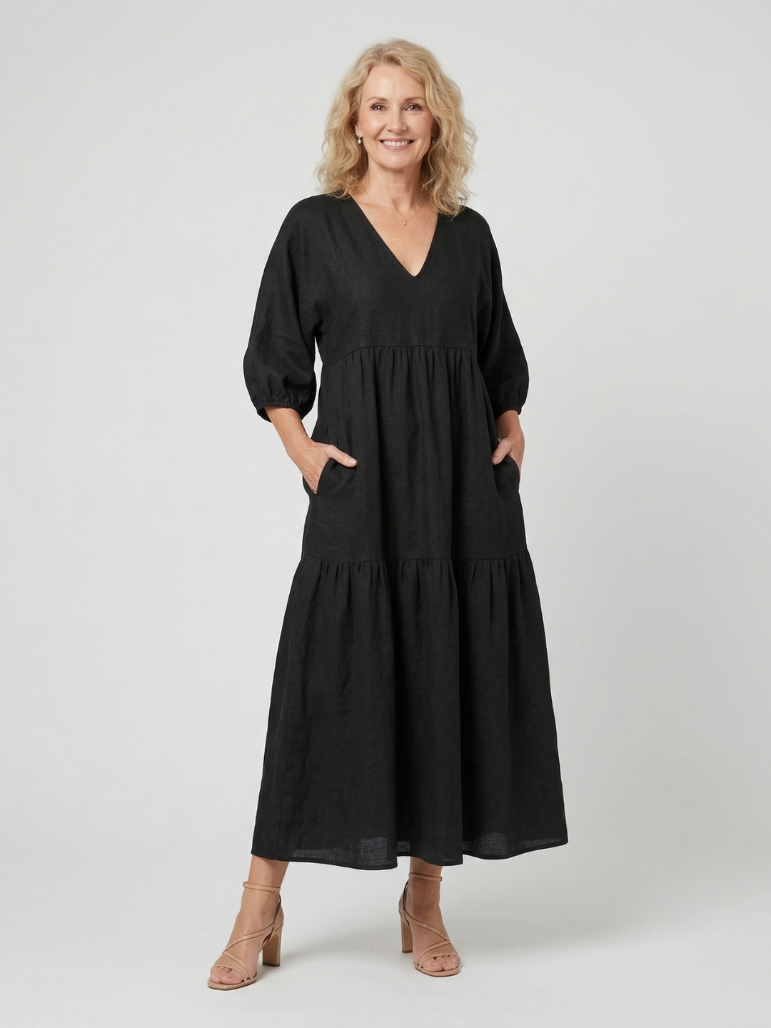 Vestito Maxi Fluido con Scollatura a V di Katherine