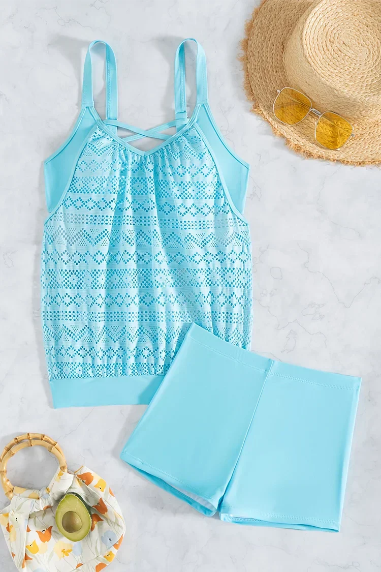 Cristal - Set di tankini sovrapposto con pizzo che copre la pancia