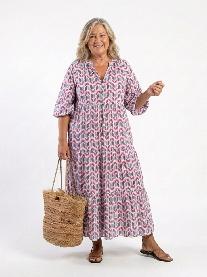 Mireya | Abito Midi a Maniche Lunghe con Stampa Geometrica