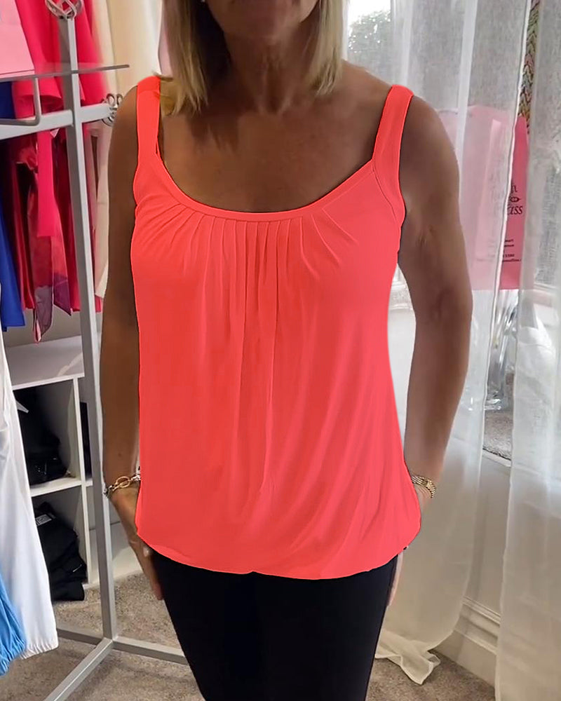 Nanda | Top casual senza maniche con pieghe e colore uniforme