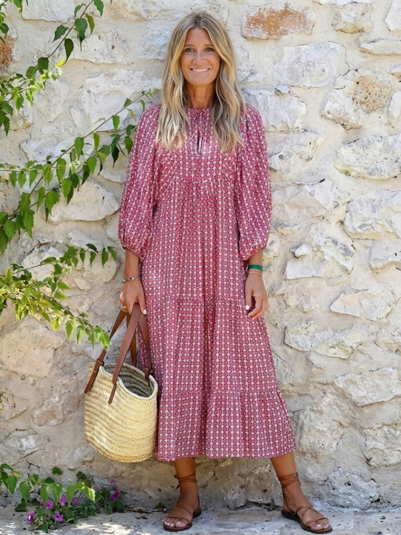 Arlette | Vestito Midi a Manica Lunga con Stampa Geometrica