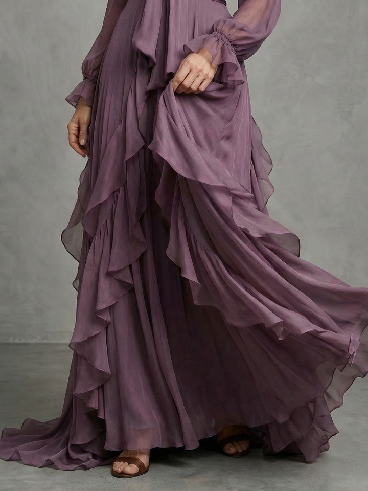 Demetria | Abito Maxi con Collo a Strascico e Righe