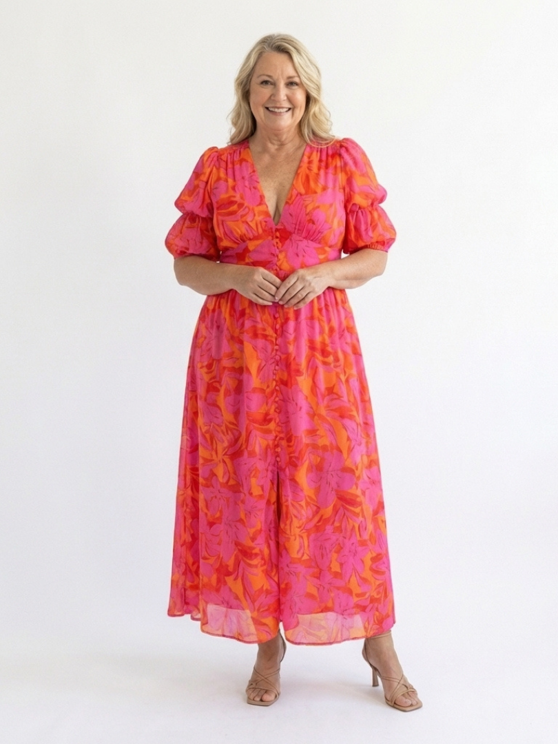 Salsa | Vestito Midi con Maniche Voluminose e Scollatura a V Floreale