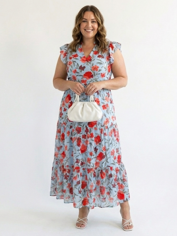 Lila | Vestito Midi a Fiori con Scollatura a V