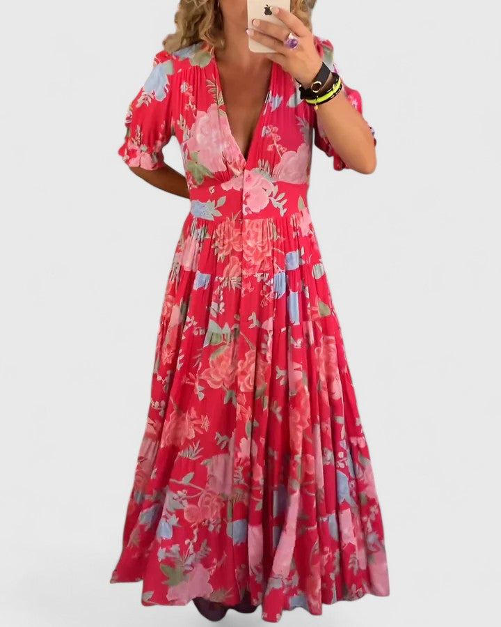 Minelda – Vestito floreale con scollo a V