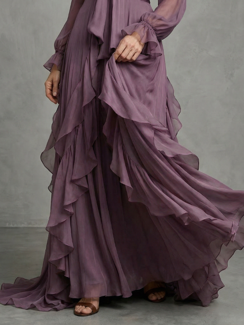 Demetria | Abito Maxi a Balze Tiedek