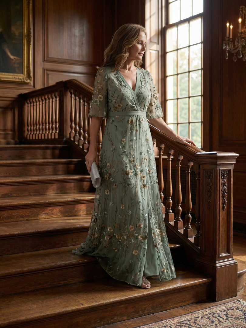 Selora | Vestito Maxi con Fiori e Collo Halter