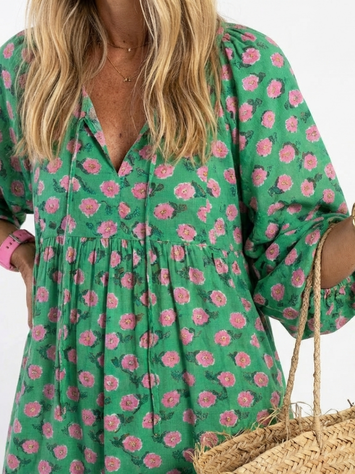 Fiora | Vestito Midi con Collo a V e Stampa Floreale