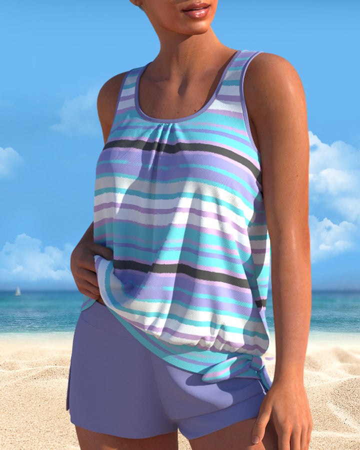 Tankini con scollo a U e design a righe