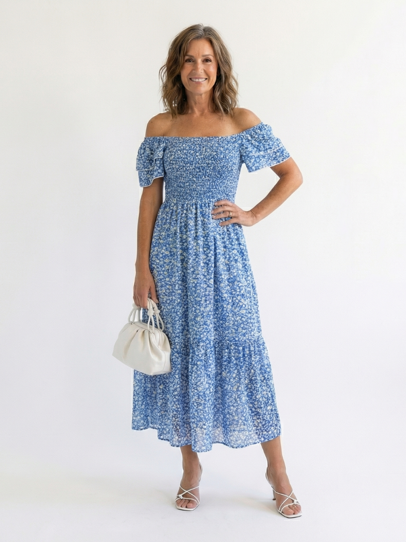 Odette | Vestito Midi Floreale con Spalle Scoperte