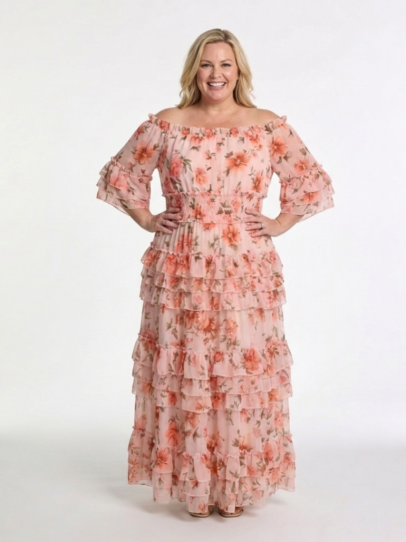 Rosalie | Vestito Maxi Floreale con Volant e Spalle Scoperte
