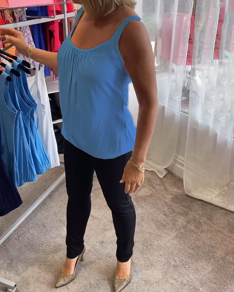 Nanda | Top casual senza maniche con pieghe e colore uniforme