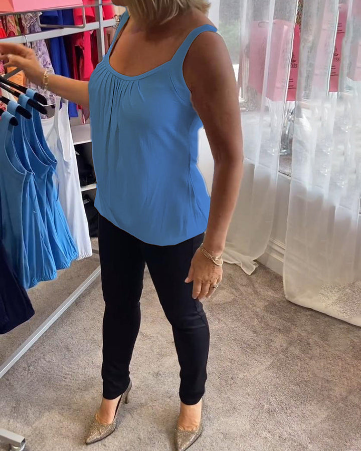 Nanda | Top casual senza maniche con pieghe e colore uniforme