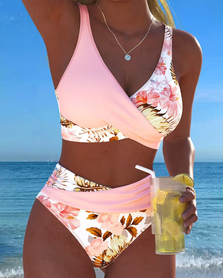 Bikini con stampa floreale a contrasto e apertura