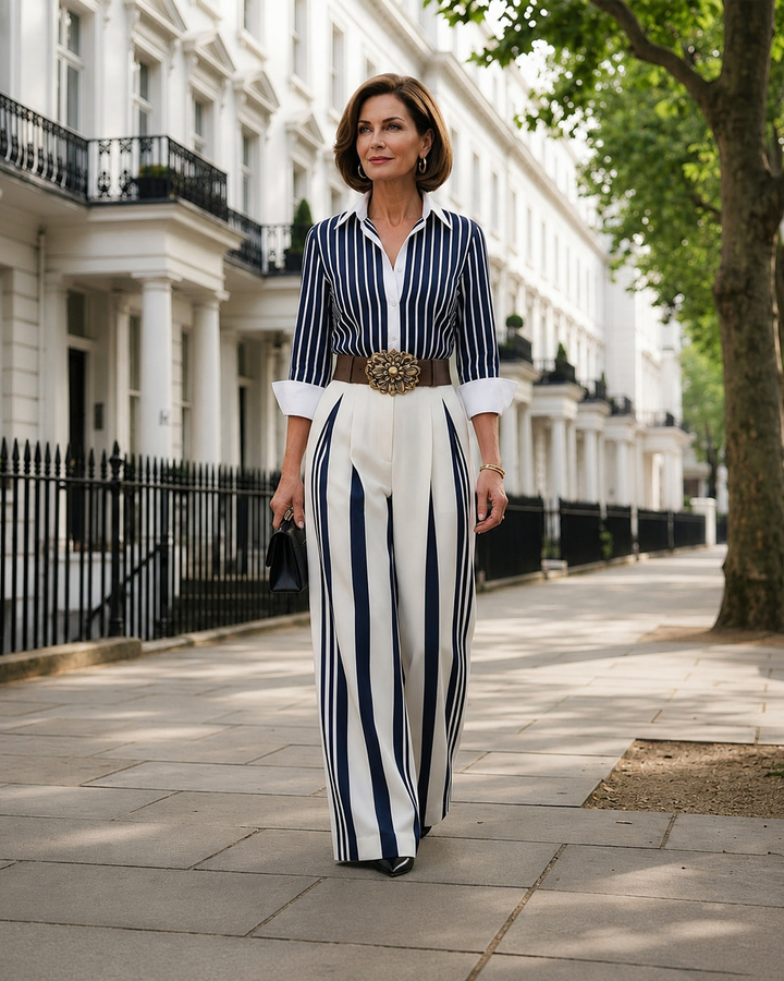 Elena || Completo con camicia a righe e pantaloni larghi