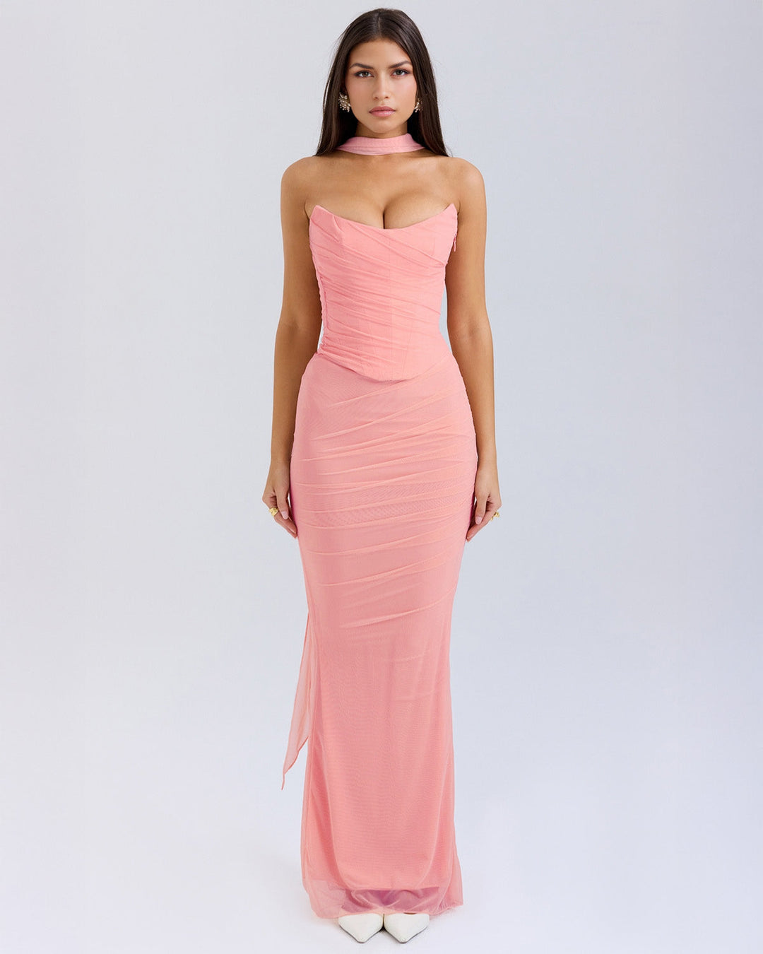 Lora | Abito Lungo Drappeggiato con Collo Choker