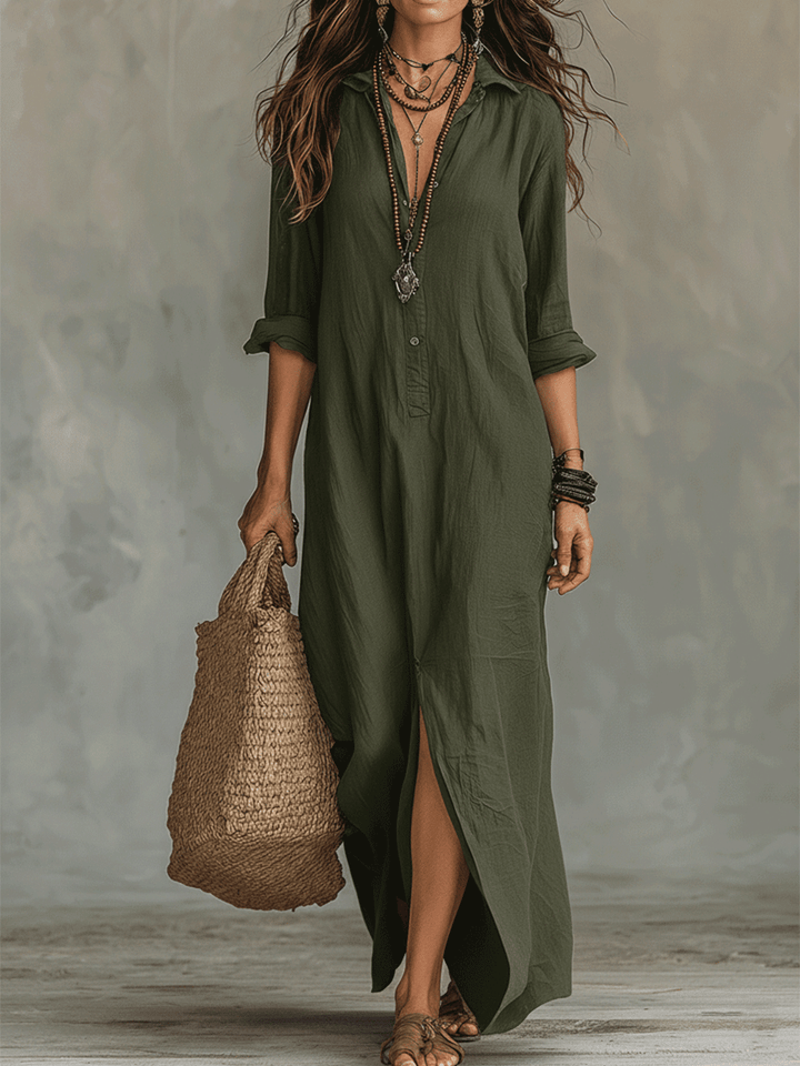 Abito Maxi Bohemien con Bottoni Neri