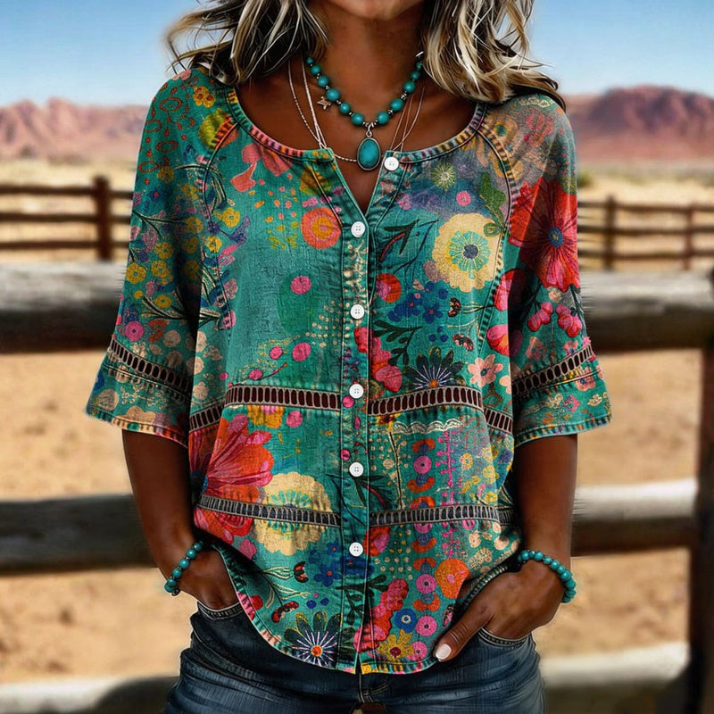Amandine™ | Blusa vintage a stampa floreale