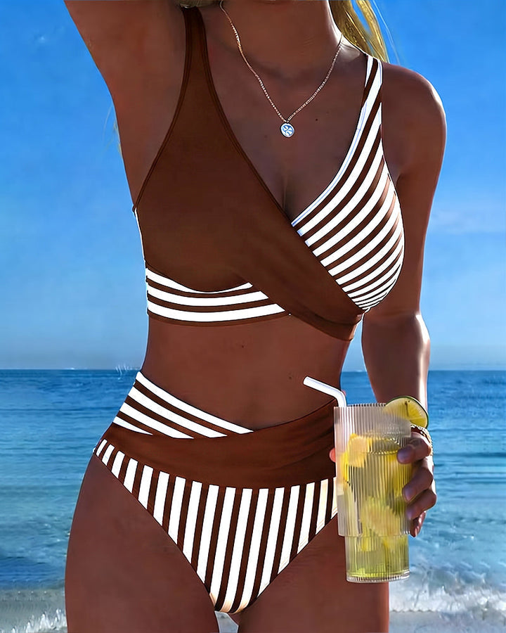 Bikini Incrociato con Stampa a Righe