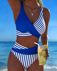 Bikini Incrociato con Stampa a Righe