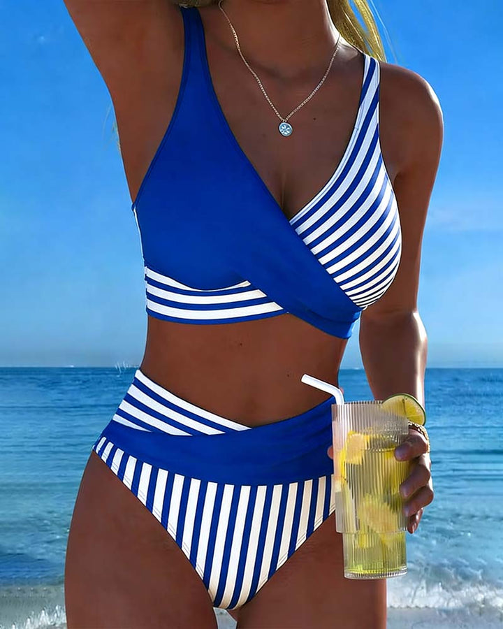 Bikini Incrociato con Stampa a Righe