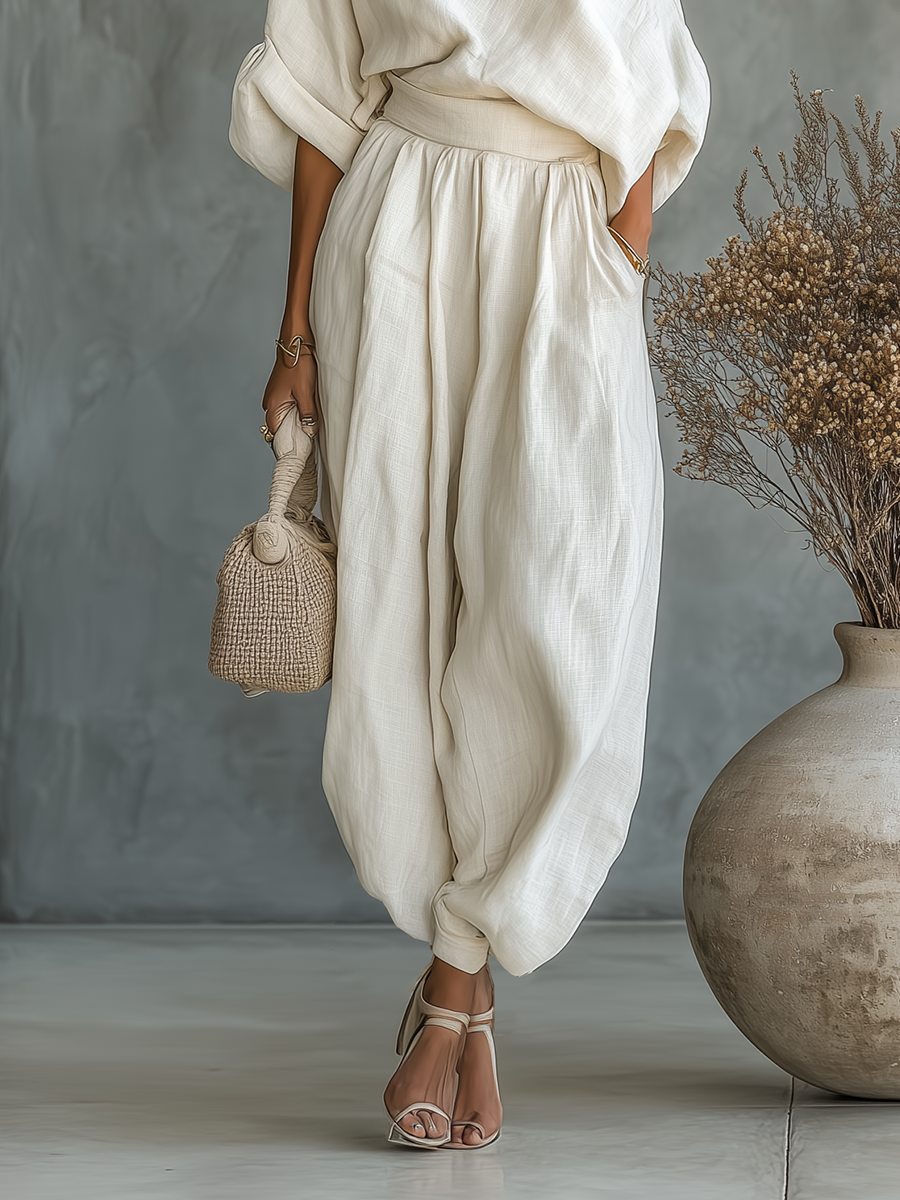 Elara | Completo in Lino con Spalle Scoperte Elegante
