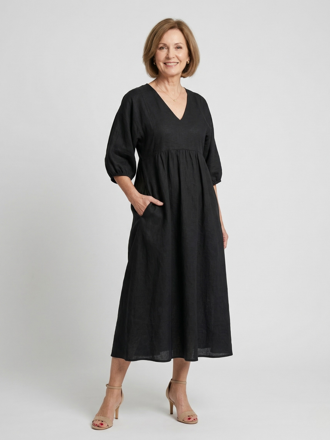 Vestito Maxi Fluido con Scollatura a V di Katherine