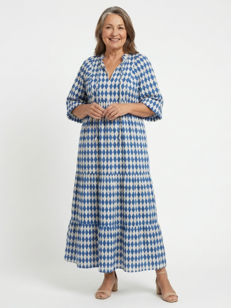 Elodie | Vestito midi a strati con stampa a diamanti