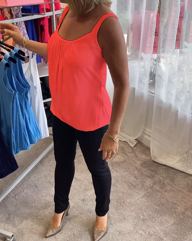 Nanda | Top casual senza maniche con pieghe e colore uniforme