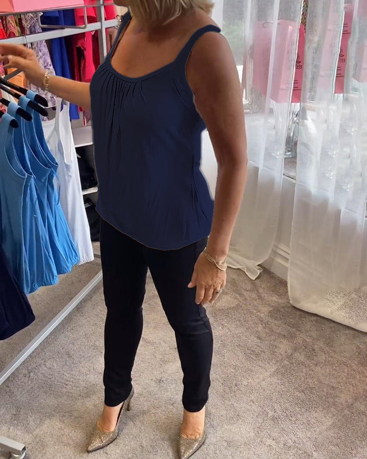 Nanda | Top casual senza maniche con pieghe e colore uniforme