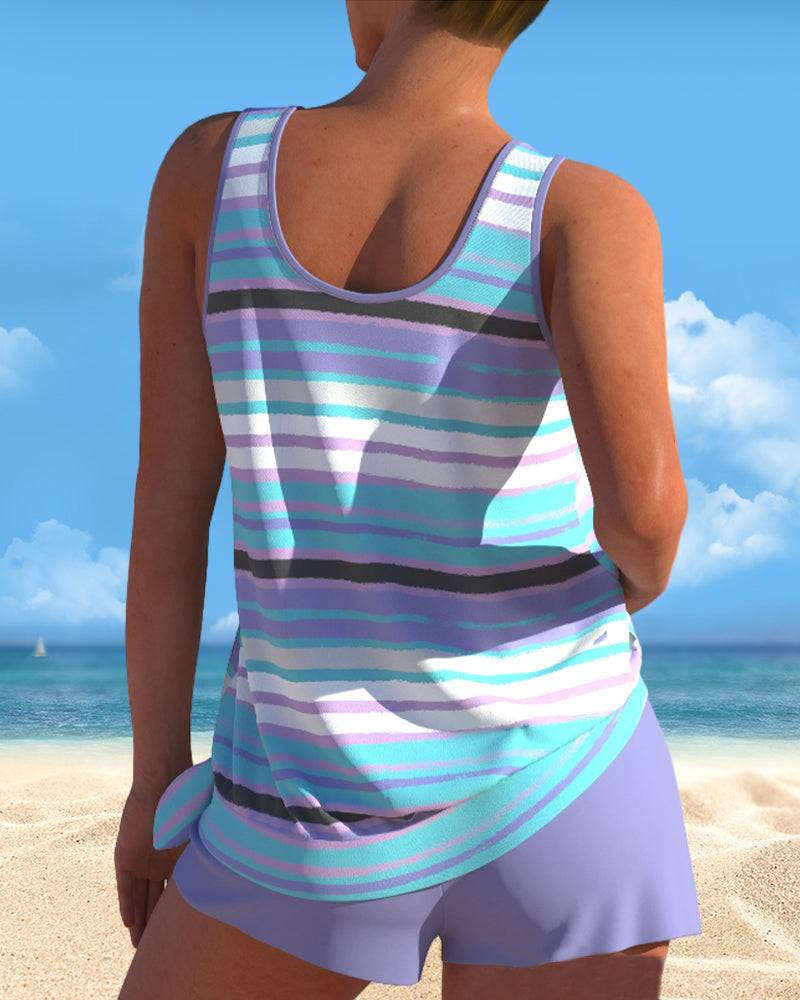 Tankini con scollo a U e design a righe