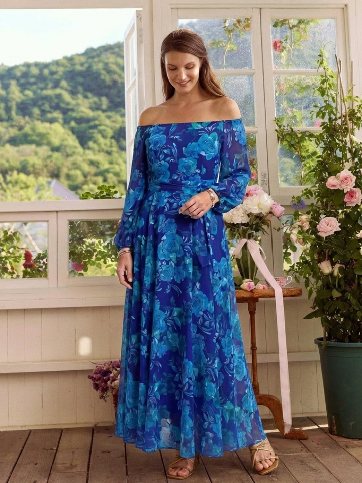 Aspen | Vestito Maxi Floreale con Spalle Scoperte