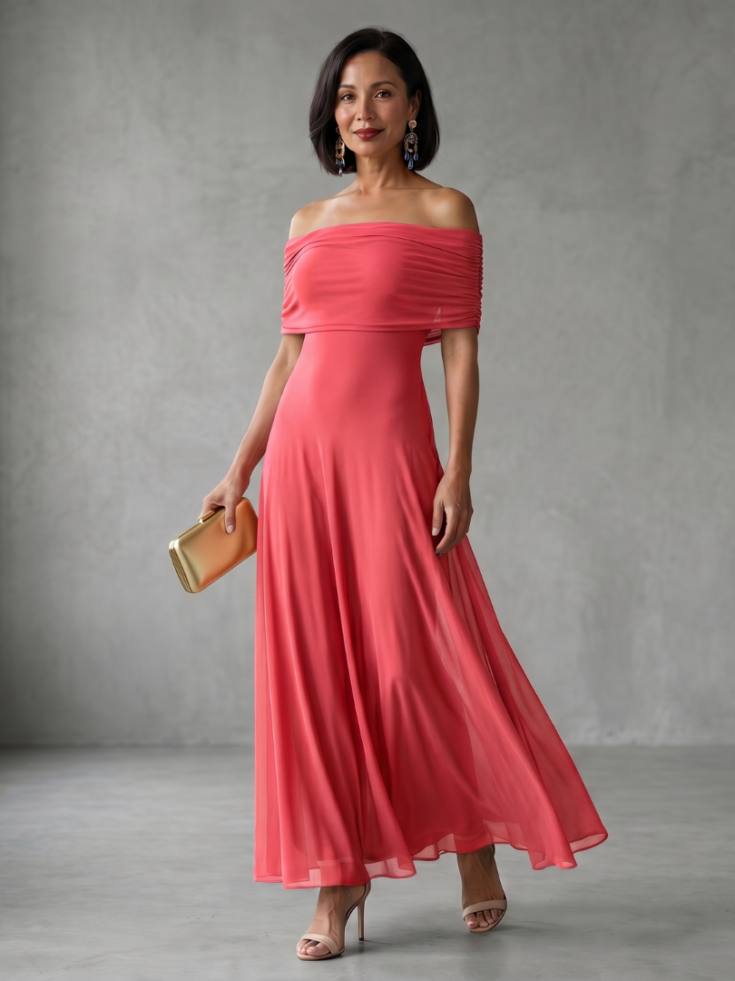 Juni | Abito Midi Drappeggiato Off Shoulder